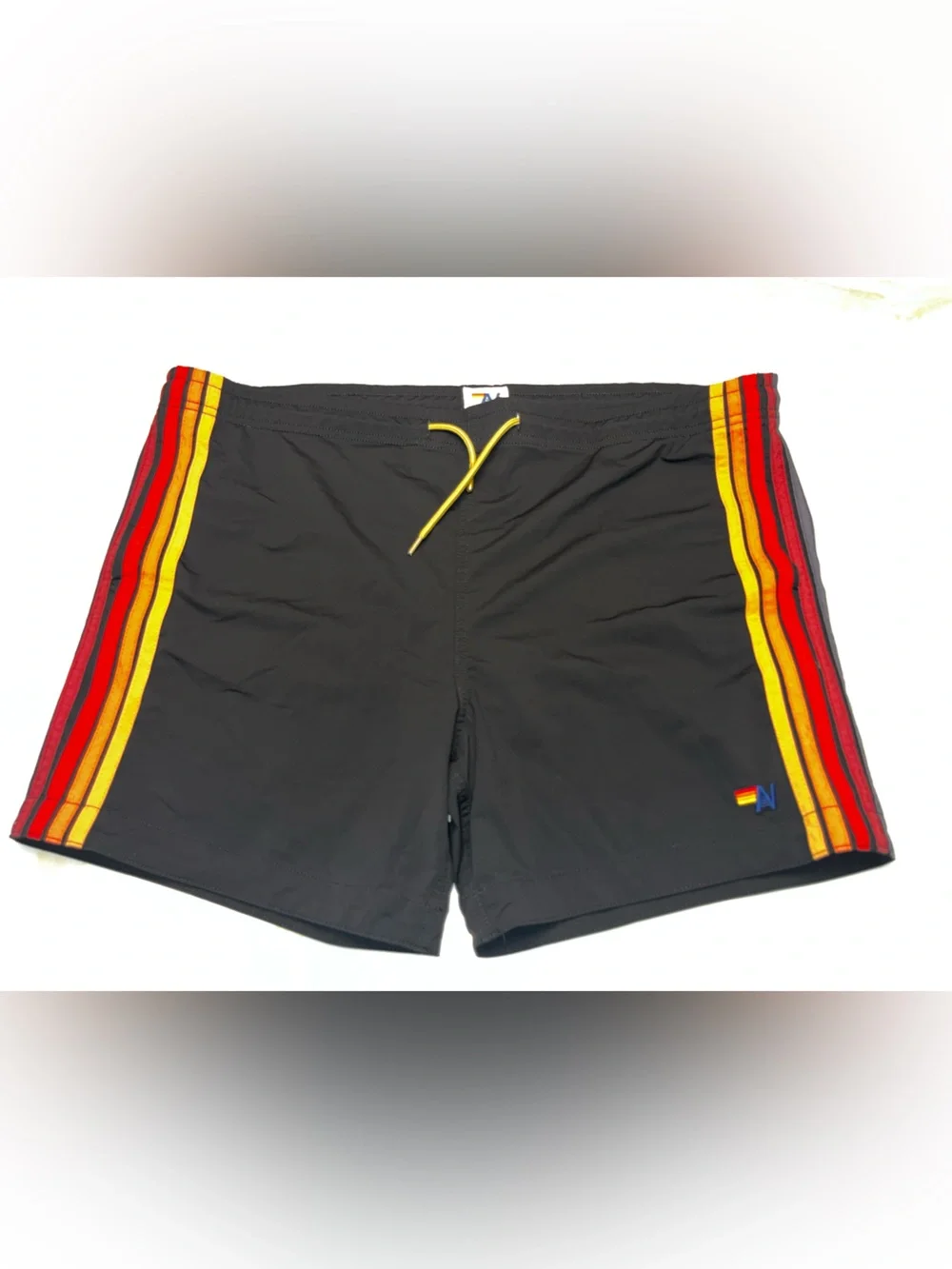 Aviator Nation Mens 32 Stripe Flex Board Shorts Athletic Black Athleisure